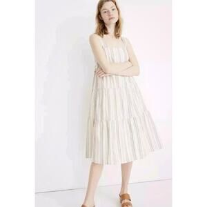 Madewell Women’s Button-Back Tiered Dress in Textural Rainbow Stripe Size 0